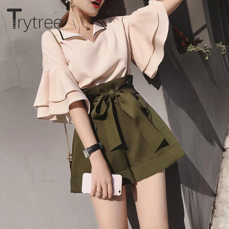 Летний женский комплект из двух предметов Trytree повседневный однотонный топ