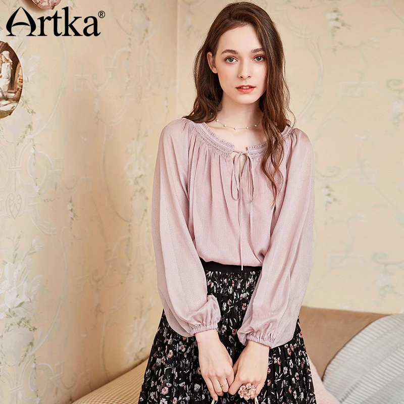 ARTKA 2018 Ранняя осень Новая женская однотонная милая розовая фальшивая двойка