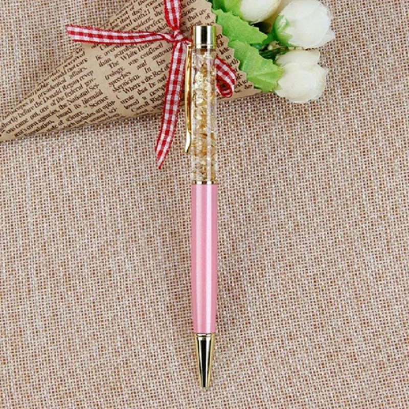 Ручка шариковая золотистая с фольгой металлическая вращающаяся в металлическом