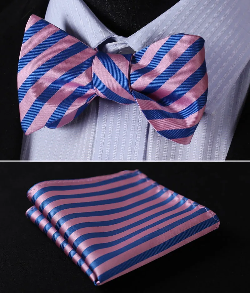 BS224K розово синяя полоска 100% Шелковый жаккардовый тканый мужской галстук бабочка