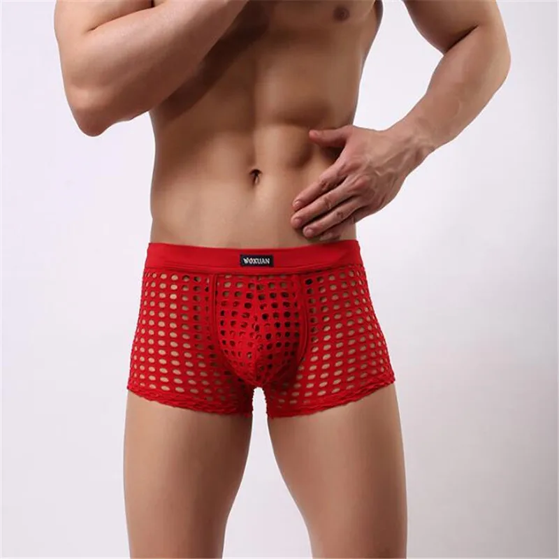 Сексуальные большие сетчатые полые мужские короткие брюки повседневное нижнее