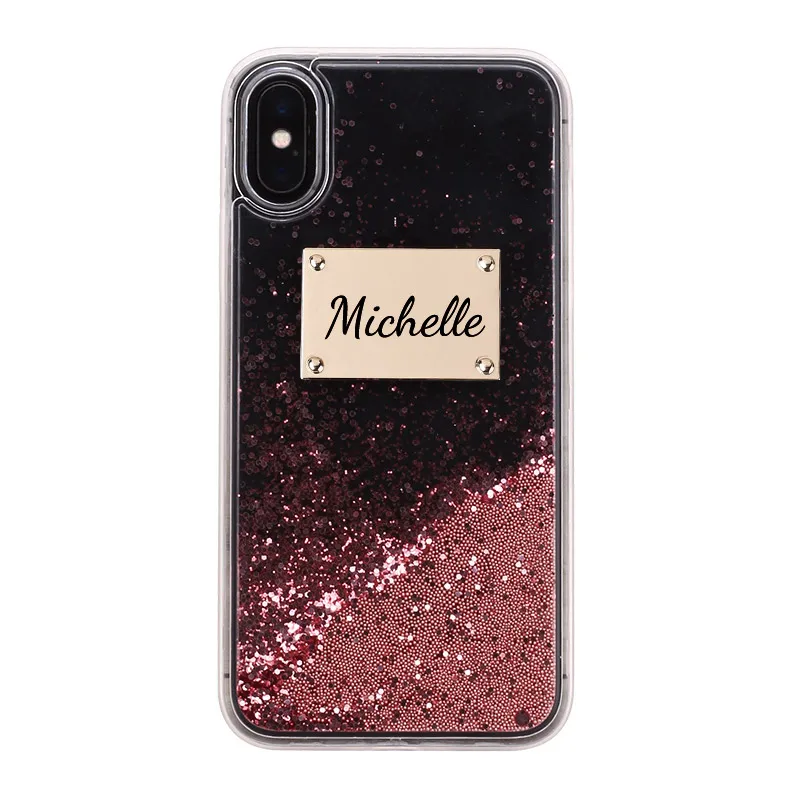 Font 3-Rose Gold Заказное персонализированное имя блестящая металлическая пластина лазерная гравировка чехол для телефона для iPhone 11 Pro 6S XS Max 7 7Plus 8 8Plus X - Цвет: Font 3-Rose Gold