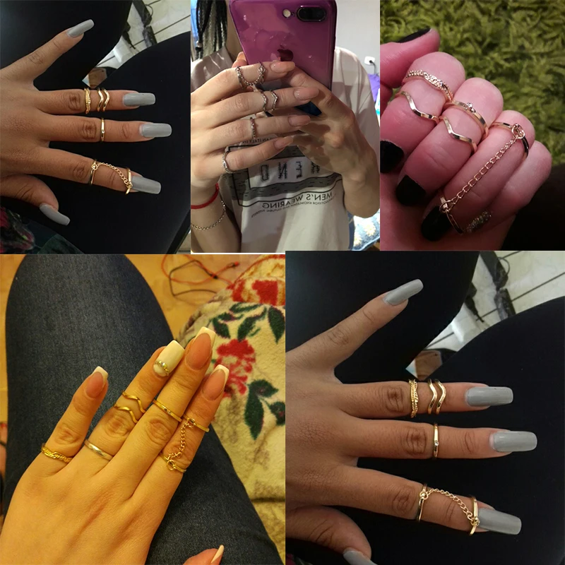 6pcs/lot Unique Adjustable Ring Set Punk Style Gold Color Knuckle Rings For Women |