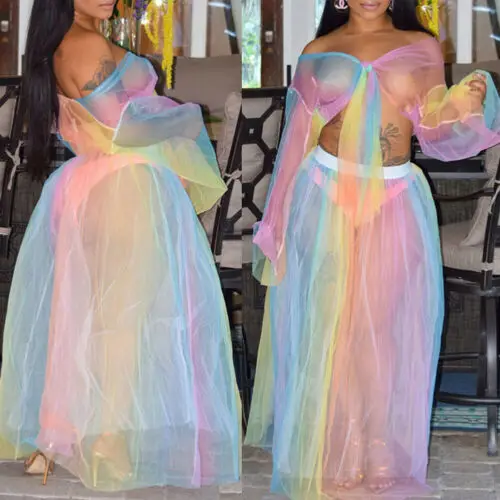 Прозрачная женская юбка летняя пляжная разноцветная накидка Женская