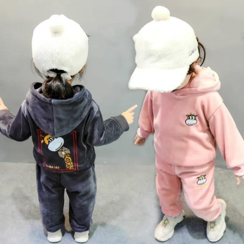 Зимняя одежда для девочек детская бархатная с капюшоном зимняя комплект От 2 до 6