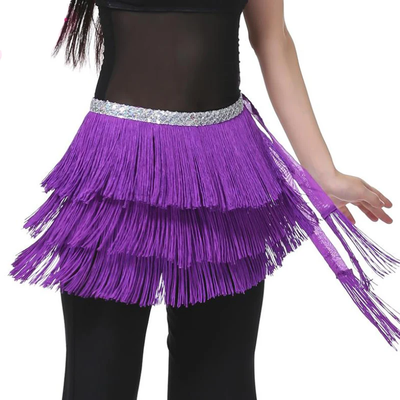 Women Belly Dance Tassel Hip Scarf 3 Layers Belt Tribal Latin Profesional Female Clothes Dancewear 12 Colors | Тематическая одежда