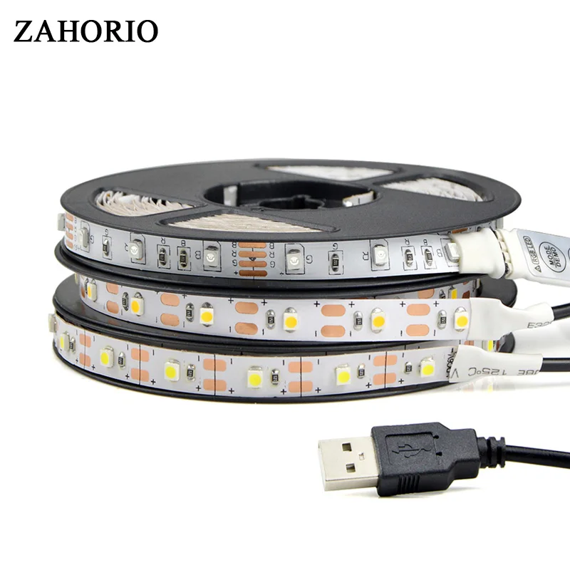 DC5V USB Светодиодная лента 2835 RGB гибкая с мини 3key Управлением без батареи теплый