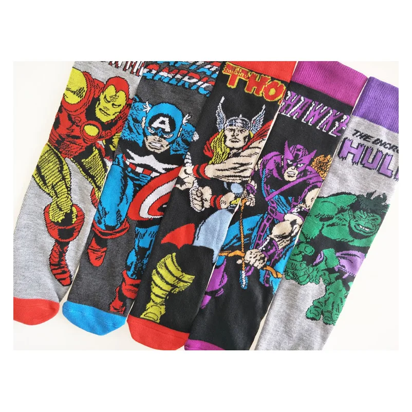 Новинка, мужские Носки с рисунком Тора, комиксы Marvel, герои, аниме, Железный человек, Капитан Америка, Халк, Hawkeye, мужские компрессионные хлопковые носки для мальчиков