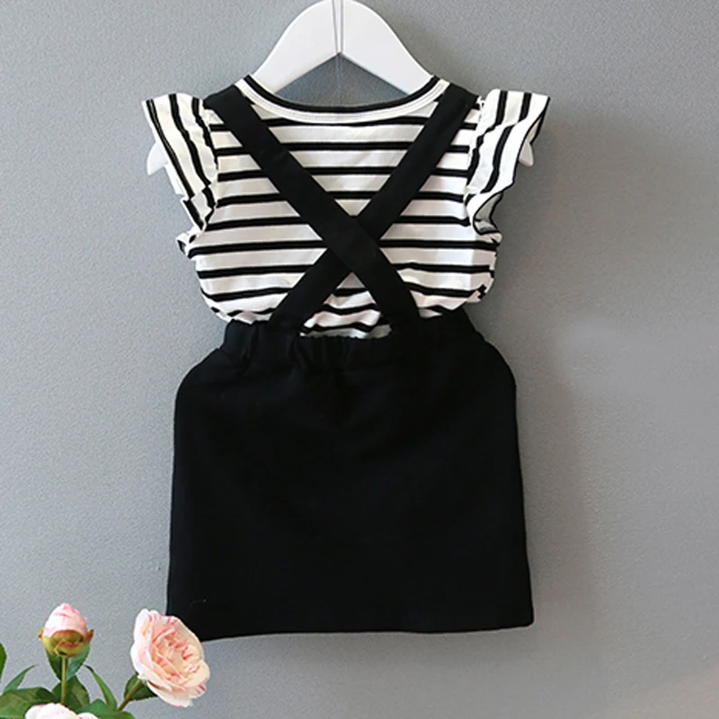2016 г. Летняя новая детская одежда Платья для маленьких девочек Костюм в полоску