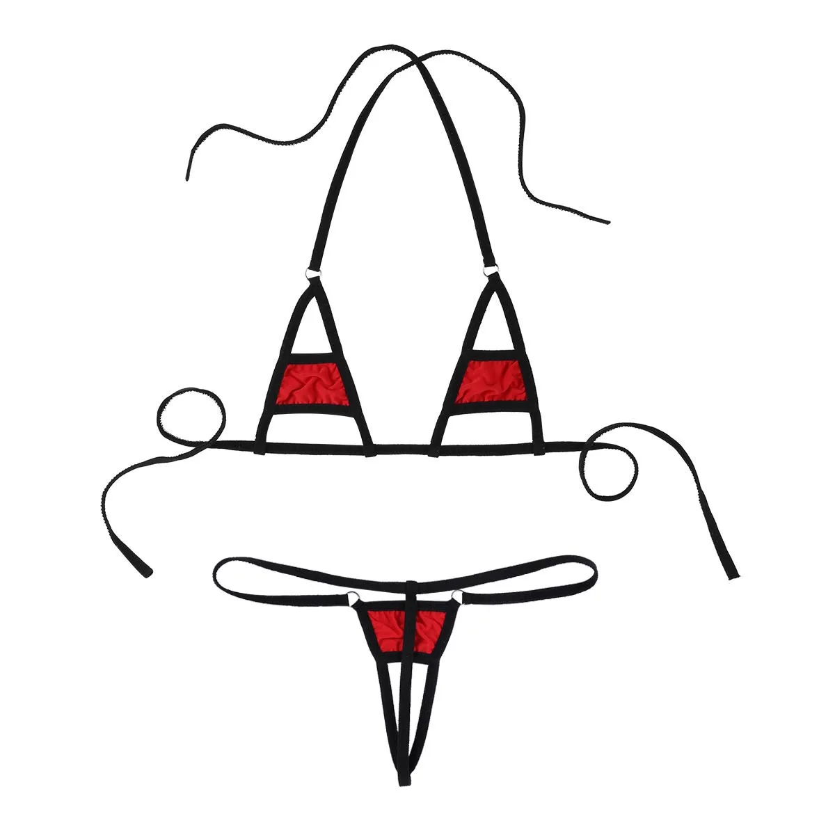 Sexy Women Lingerie Set Halter Neck Self-tie Mini Micro Bikini Bra Top with G-String Bottom Briefs Underwear Underpants Swimwear |