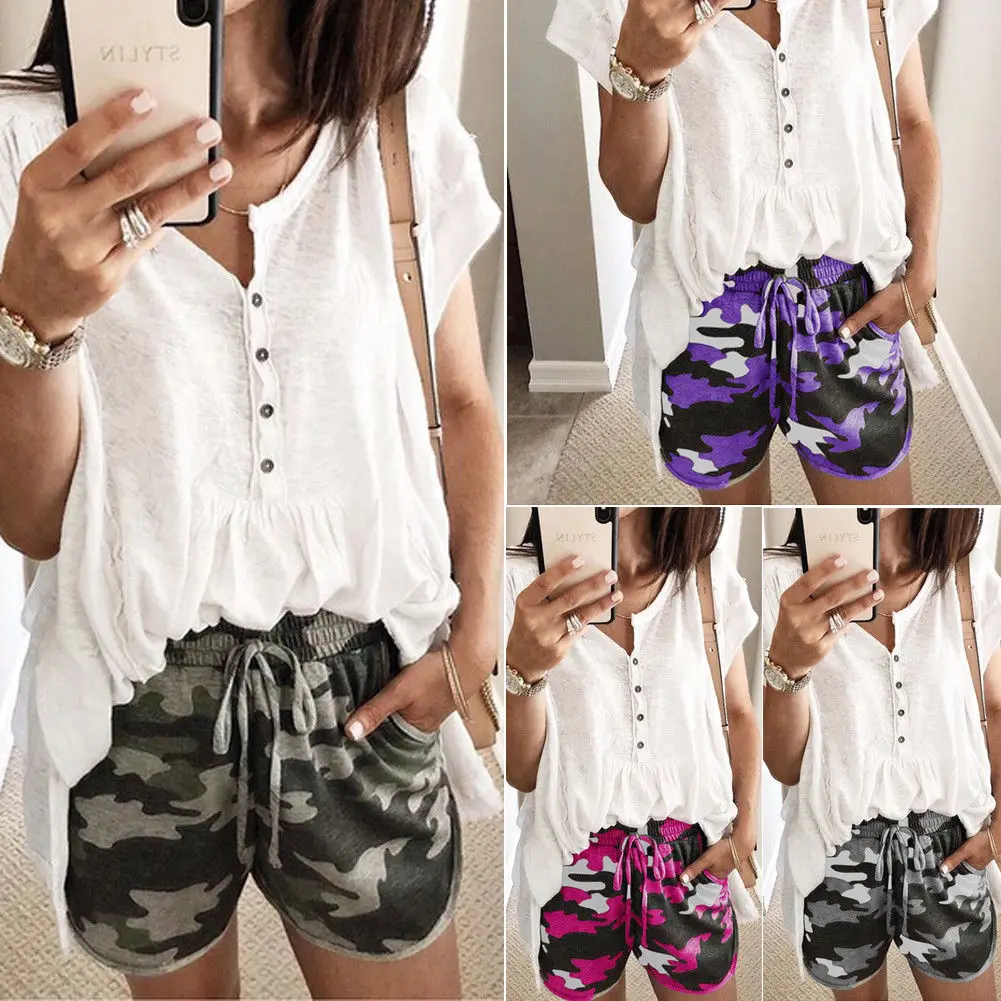 Шорты женские с завышенной талией пляжные модные повседневные эластичные