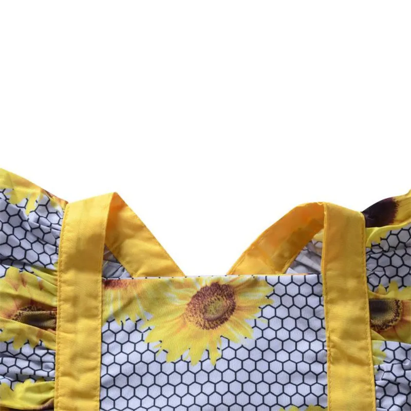 Одежда для малышей комбинезон девочек без рукавов с цветочным принтом и рюшами в