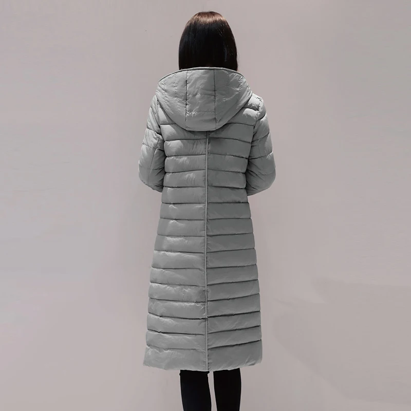 Повседневная женская зимняя длинная куртка с капюшоном хлопковой подкладкой