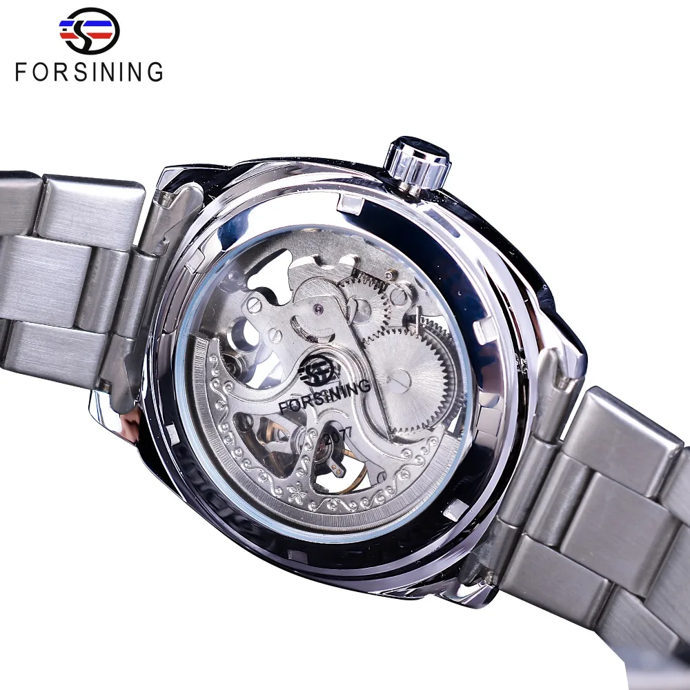 Forsining Watch + Band Set Combination Mechanical Wrist Fashion Silver Men Automatic Watches Luminous Hand Waterproof Male Clock | Наручные