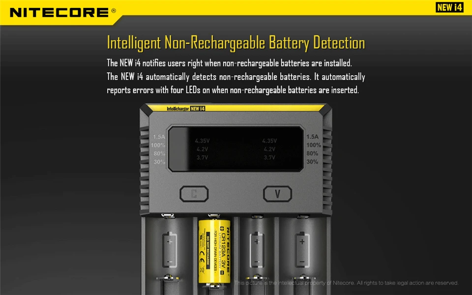 1 шт. Nitecore Новое I4 зарядное устройство 18650 14500 16340 lcd 26650 Li-ion зарядное устройство 12 В зарядка для одного AA AAA аккумулятора автомобильное зарядное устройство C