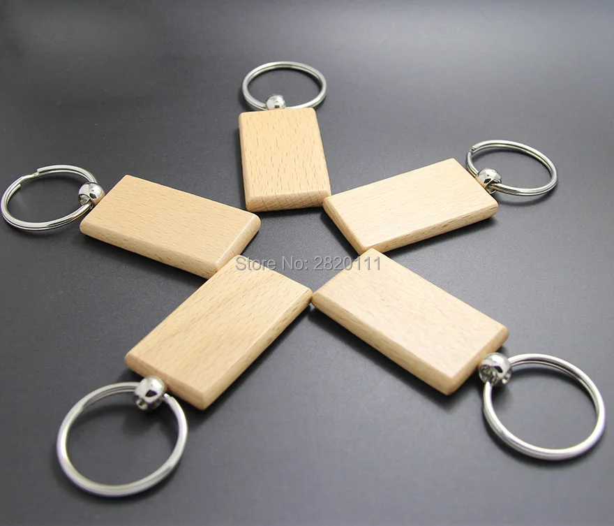 Оптовая продажа 50 шт. пустая прямоугольная деревянная цепочка для ключей сделай