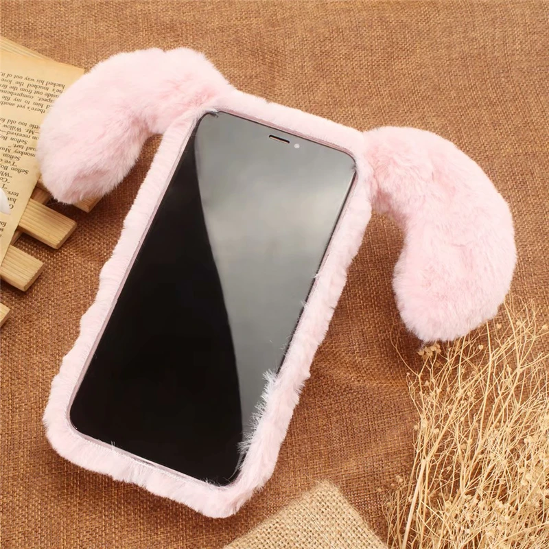 Чехол с кроличьими ушками и пушистыми блестками для iPhone X XS Max 7 8 Plus зимние чехлы со