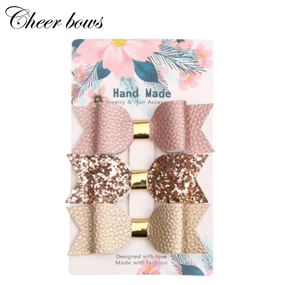 3 шт./компл. модный кожаный блестящий бант для волос костюмы девочек детские