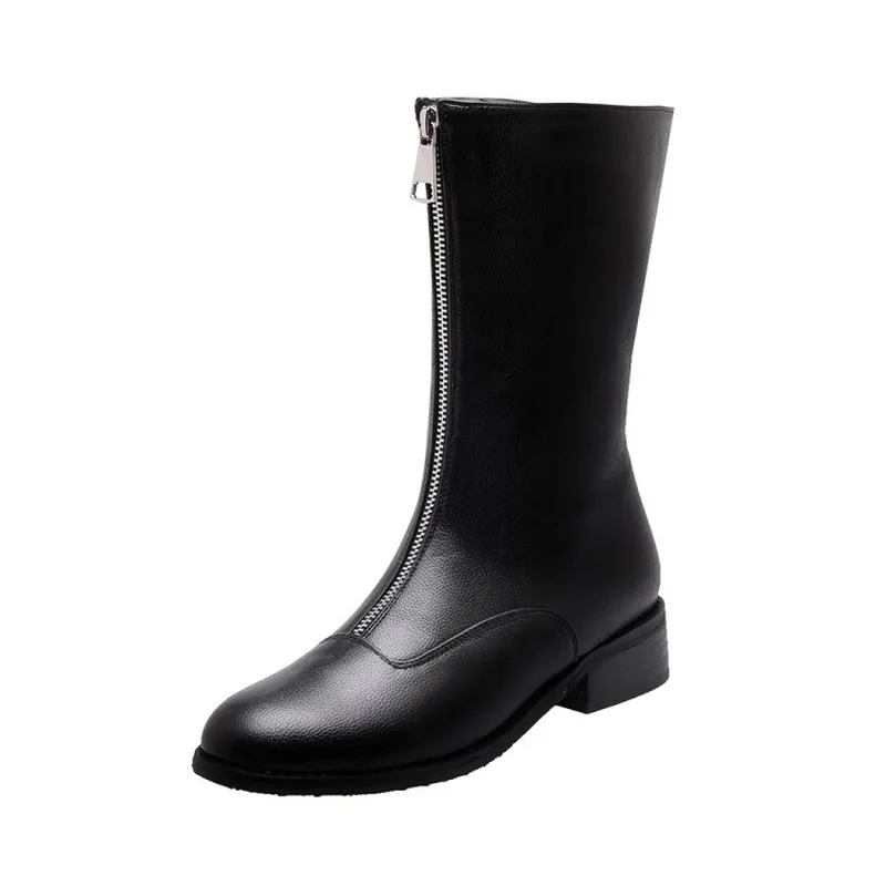 Женские ботинки на молнии с круглым носком толстом каблуке и низком большие