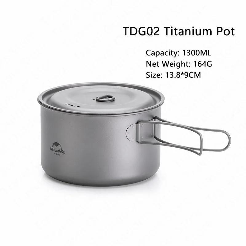1300ml Titanium Pot Naturehike 2-3 человека Сверхлегкая Титановая посуда для пикника походная кухонная утварь котелок кастрюля походная посуда сковорода - Цвет: 1300ml Titanium Pot