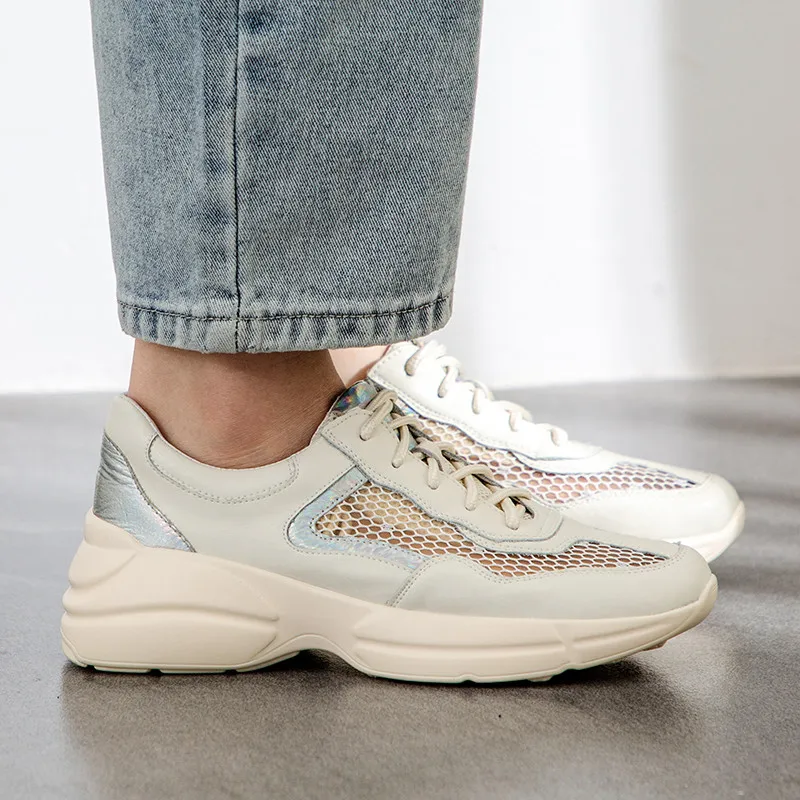 Женские кроссовки на шнурках MORAZORA легкие из натуральной кожи с дышащей сеткой