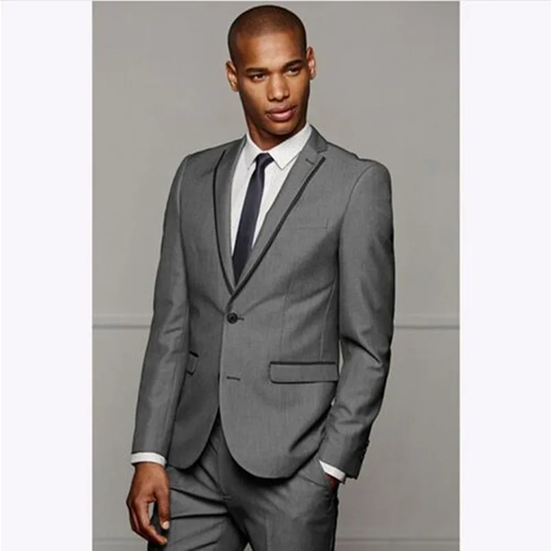 

Slim Fit Grey Mens Suits Wedding Tuxedos Groom Suit Groosmen Wear Business Prom Party Suit (Jacket+Pant)