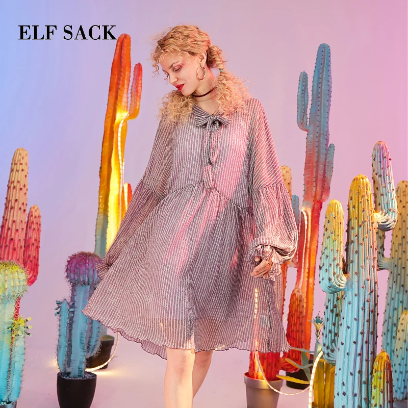 Женское ТРАПЕЦИЕВИДНОЕ ПЛАТЬЕ ELFSACK летнее платье до колена с v образным вырезом