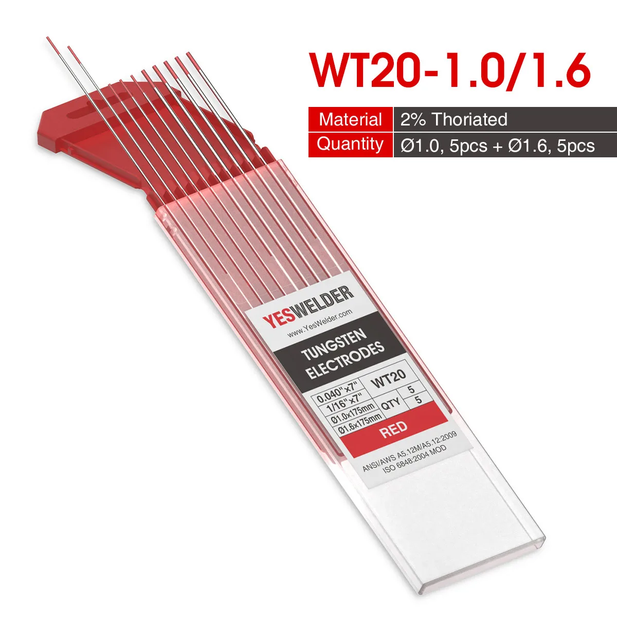 WT20-1.0-1.6 YESWELDER 175 мм Вольфрамовая электродная головка Вольфрамовая игла/проволока для сварочного аппарата TIG WSME - Цвет: WT20-1.0-1.6