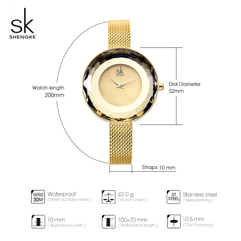 

Shengke Luxury Dial Women Gold Wrist Watch Reloj Mujer 2019 New Fashion Stainless Steel Quartz Watches Women Gift Clock #K0100