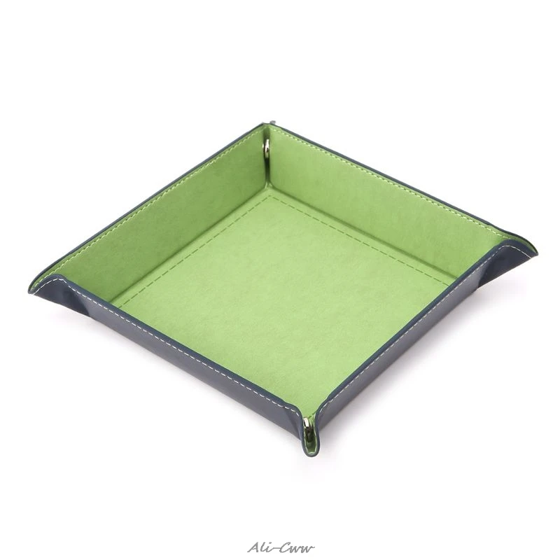 Foldable Desktop Storage Box PU Leather Quadrilateral Tray DND Dice Key Coin | Спорт и развлечения
