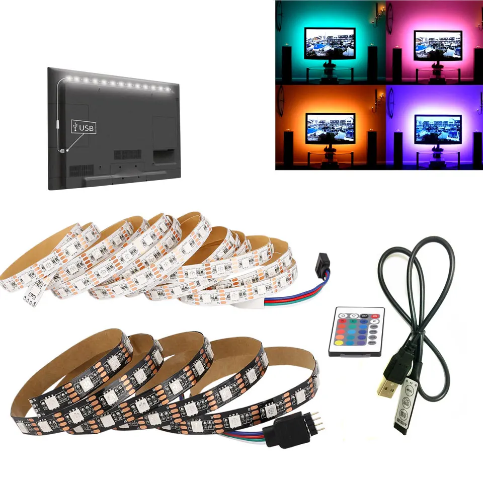 USB зарядное устройство питания 5050 RGB 1 м 2 3 4 5 Светодиодная лента в кабель Декор