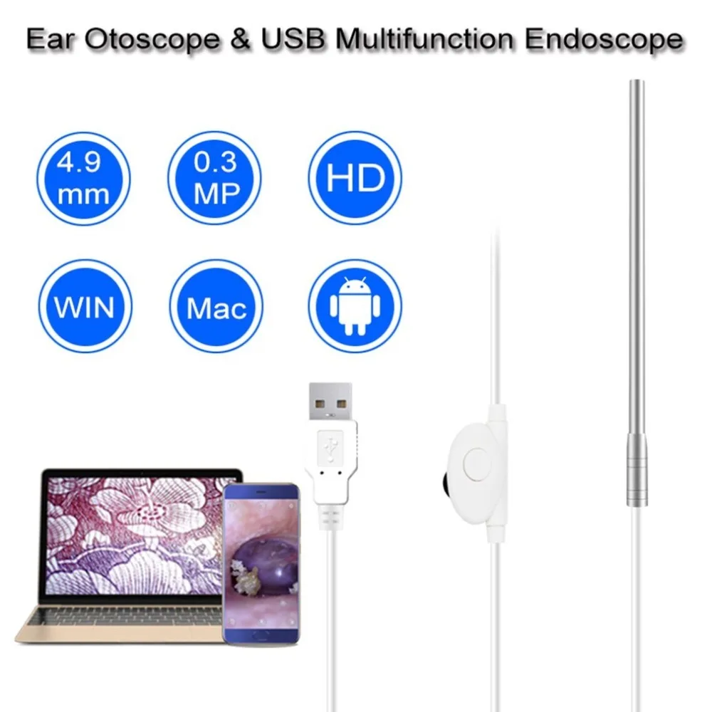 Multipurpose USB Endoscope HD Visual Ear Spoon Earpick Cleaning Tool With 6 LED Camera Support Android for Nose | Красота и здоровье