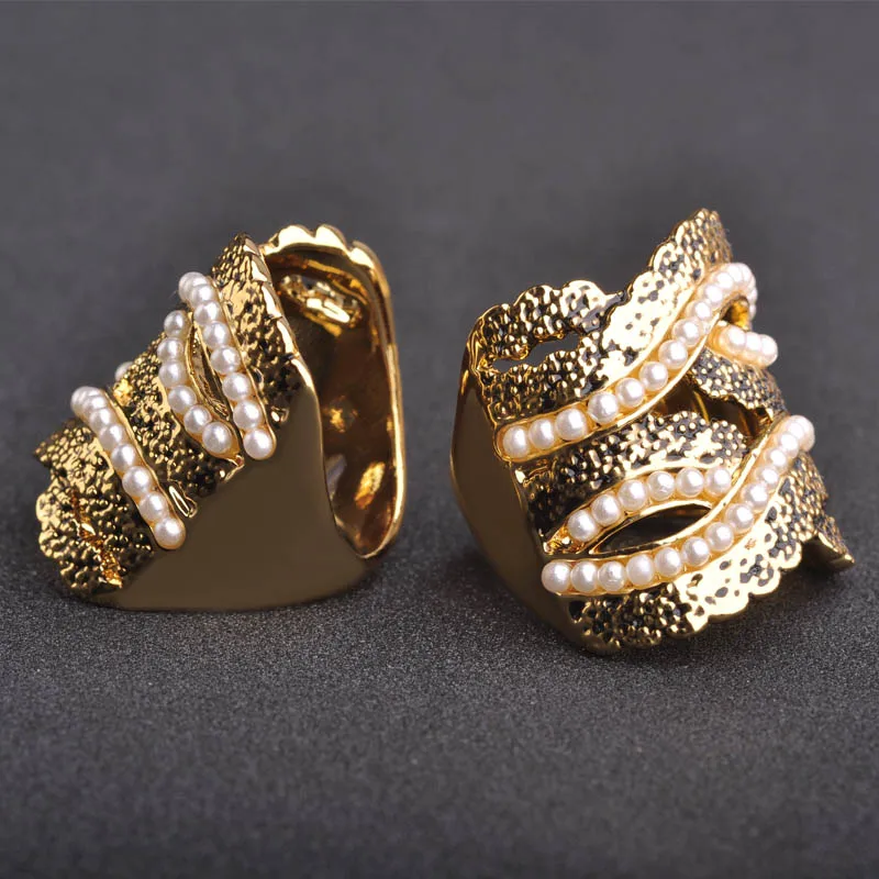 Женское кольцо с искусственным жемчугом большие квадратные кольца золотого