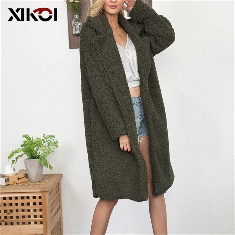 XIKOI модное женское пальто, зимнее длинное пальто из искусственного меха, повседневные толстые теплые меховые куртки, женские свободные длинные кардиганы, пальто