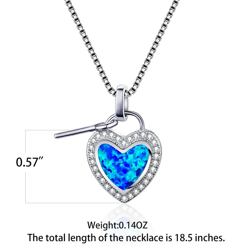 Милые Женские Подвески с голубым огненным опалом серебряное ожерелье сердцем и