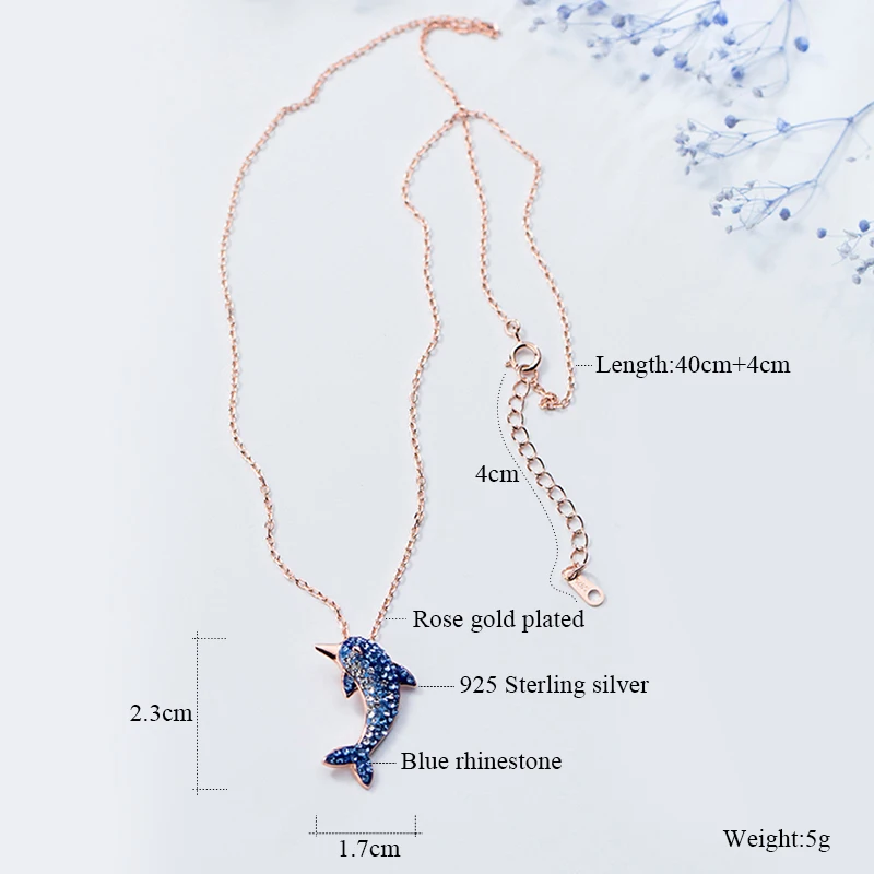 Новинка серебро 925 пробы красивые Синие стразы подвески с дельфинами ожерелье