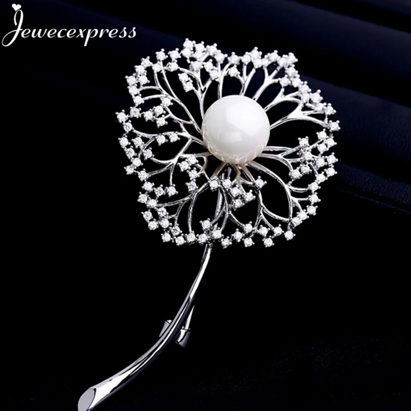 Jewecexpress Мода цветок одуванчика яркий циркония Броши Для женщин ювелирные