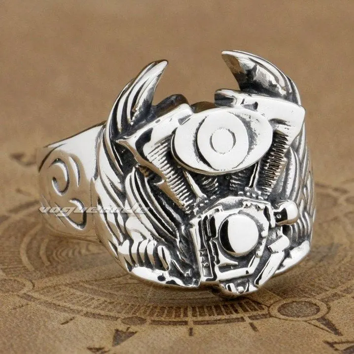 Панк модное кольцо в стиле локомотив Твердое Серебро 925 пробы крутое мужское