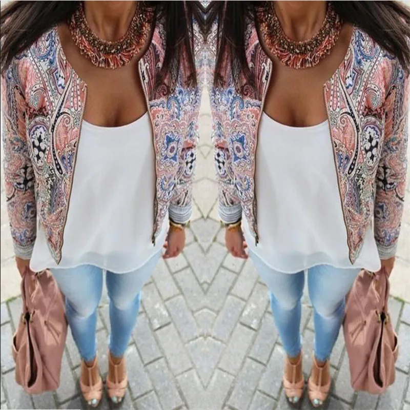 Прямая поставка Женская короткая куртка в стиле ретро с цветочным принтом