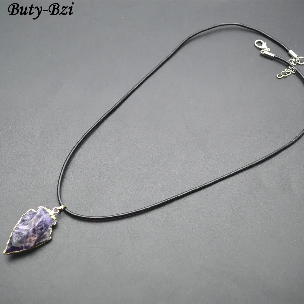 Натуральная грубая фиолетовая кварцевая стрелка кулон в форме камня черный