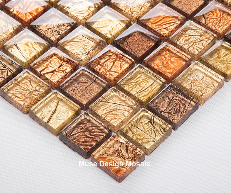 DIY домашний декор Медь из золотой фольги Кристальный Стекло мозаика настенная