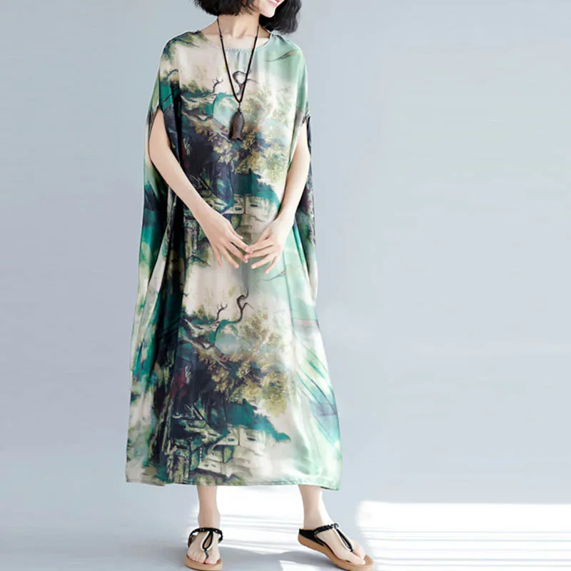 Женское платье-макси из шелка с этническим принтом | Женская одежда