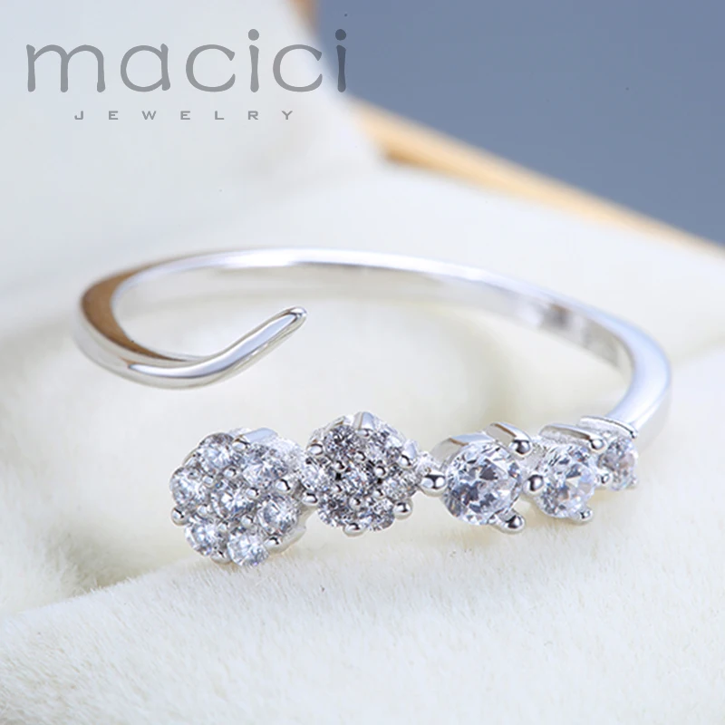 Последние свадебное Кольца Настоящее серебро 925 пробы 5 Side by side зубец установка