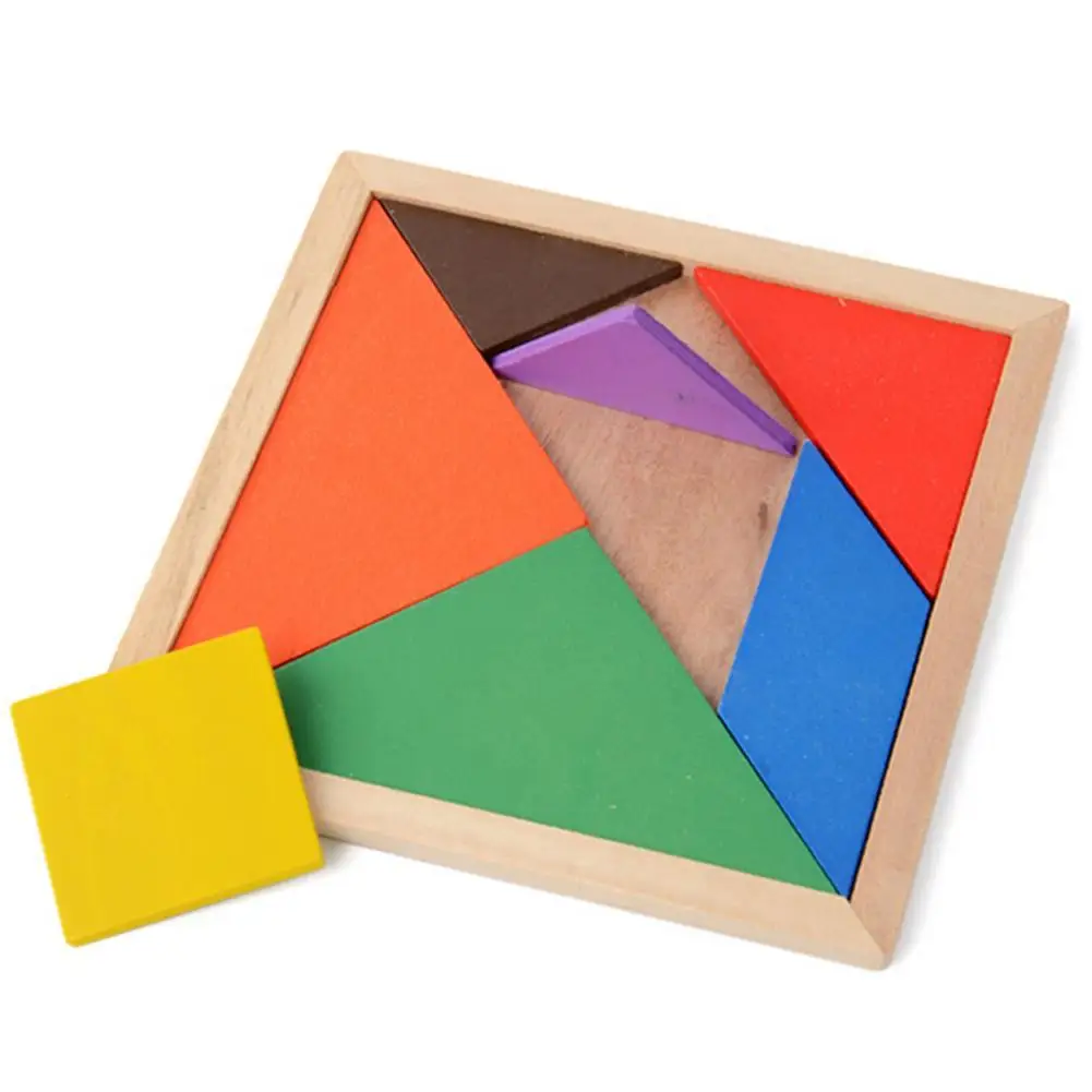 Деревянный пазл Vitoki Tangram 7 шт. цветная квадратная головоломка IQ умная забавная