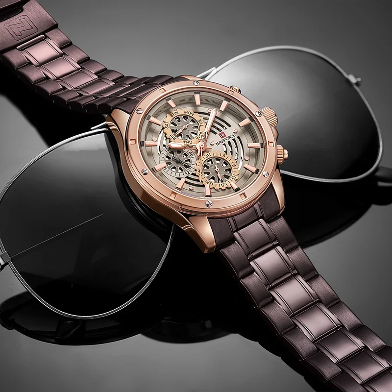 NAVIFORCE часы мужские из нержавеющей стали Хронограф Бизнес Мужские наручные