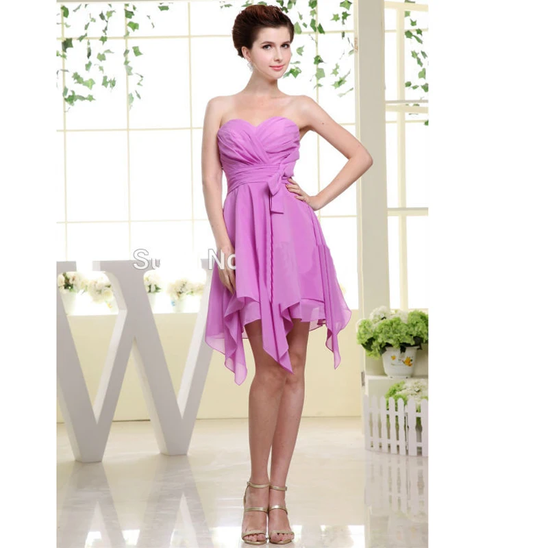 Бесплатная доставка Линия Длиной До Колен Stapless Шифон Невесты Платья Мода Пром