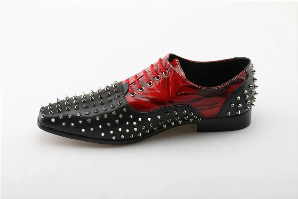 Black Rivet Embellished Men Breathable Casual Shoes Lace Up Square Toe Party Mixed Color Nightclub Waterproof Hombre | Обувь