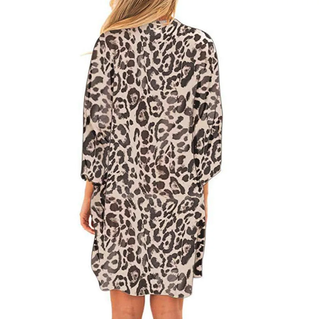 Женское кимоно с леопардовым принтом кардиган женское летнее длинное вязаное