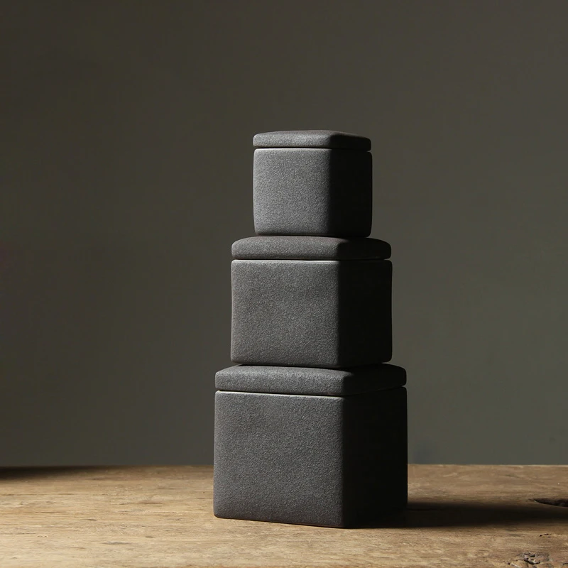 Баночка для хранения чая ручной работы керамическая грубая керамика квадратная