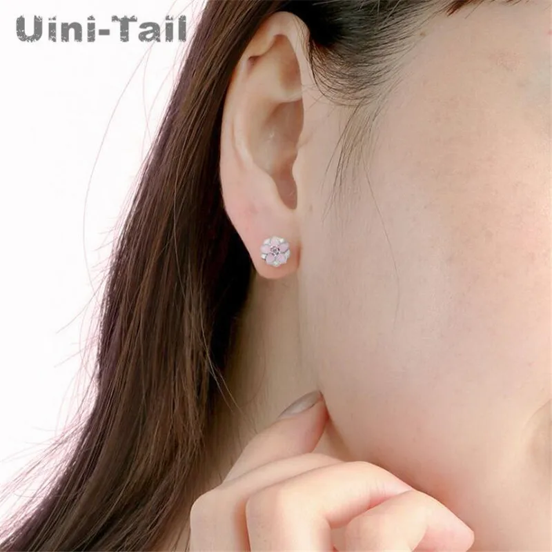 Uini Tail Горячая новинка 925 Стерлинговое серебро розовый Магнолия серьги модная